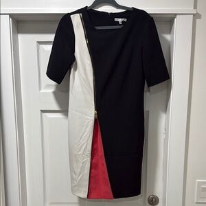 Elegant Black and White Dress with Hot Pink Accent